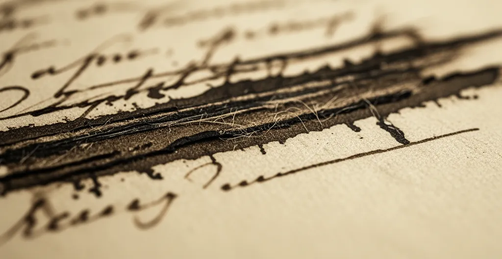 Détail de page manuscrite avec ratures et corrections à l'encre, texture du papier visible